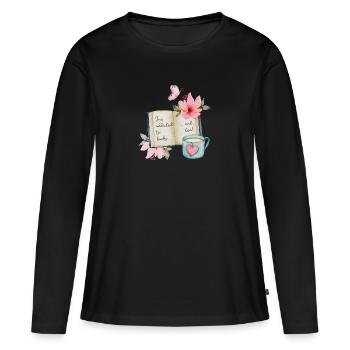 Addicted to books and tea - Frauen Premium Bio Langarmshirt - Schwarz - Vorne - Julia (174cm)