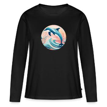 Géométrique dauphin cadeau géométrie - T-shirt manches longues Premium bio Femme - noir - Devant - Julia (174cm)