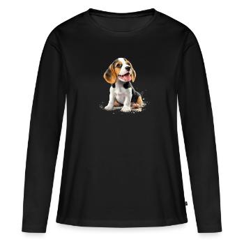 Chiot beagle - T-shirt manches longues Premium bio Femme - noir - Devant - Julia (174cm)