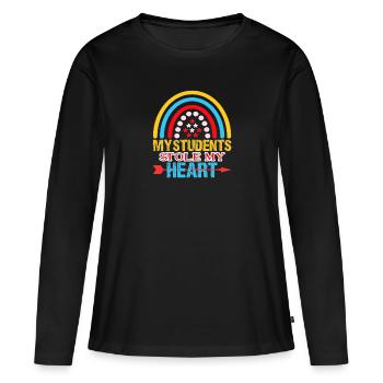 My students stole my heart - T-shirt manches longues Premium bio Femme - noir - Devant - Julia (174cm)