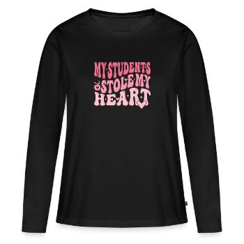 My students stole my heart - T-shirt manches longues Premium bio Femme - noir - Devant - Julia (174cm)