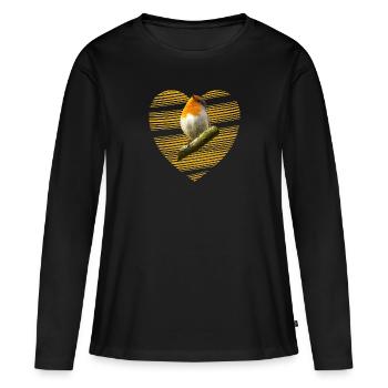Rotkehlchen Singvogel süßer Vogel - Frauen Premium Bio Langarmshirt - Schwarz - Vorne - Julia (174cm)