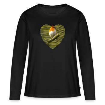 Oiseau rouge-gorge - T-shirt manches longues Premium bio Femme - noir - Devant - Julia (174cm)