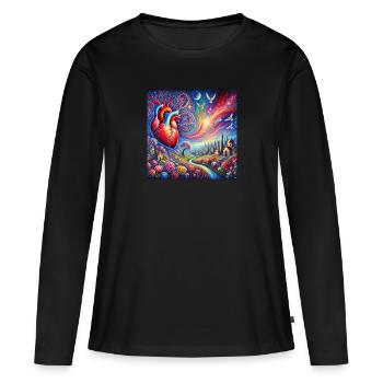 Le cœur flottant - T-shirt manches longues Premium bio Femme - noir - Devant - Julia (174cm)