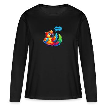 Caricature de perroquet - T-shirt manches longues Premium bio Femme - noir - Devant - Julia (174cm)