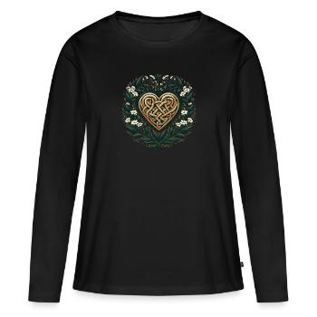 Art celtique coeur printanier druide païen oeuvre - T-shirt manches longues Premium bio Femme - noir - Devant - Julia (174cm)