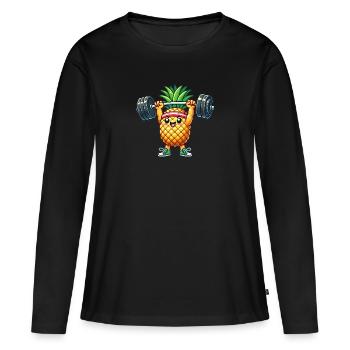 Starke Ananas - Fitness Edition - Frauen Premium Bio Langarmshirt - Schwarz - Vorne - Julia (174cm)