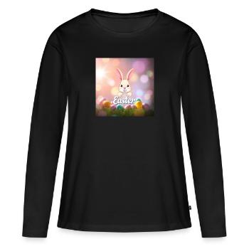 Hasi’s bunte Osterwelt - Frauen Premium Bio Langarmshirt - Schwarz - Vorne - Julia (174cm)