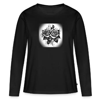 Roses in full bloom, black and white - Women's Premium Organic Long Sleeve Shirt - black - Front - Julia (174cm)