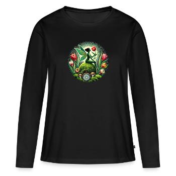 Tulpen Frühling Moos Fee - Frauen Premium Bio Langarmshirt - Schwarz - Vorne - Julia (174cm)