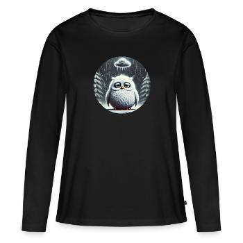 Chouette Triste sous la pluie verglaçante - T-shirt manches longues Premium bio Femme - noir - Devant - Julia (174cm)