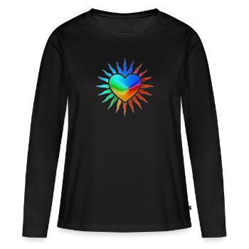 Regenbogenherz mit Sonnenstrahlen - Frauen Premium Bio Langarmshirt - Schwarz - Vorne - Julia (174cm)