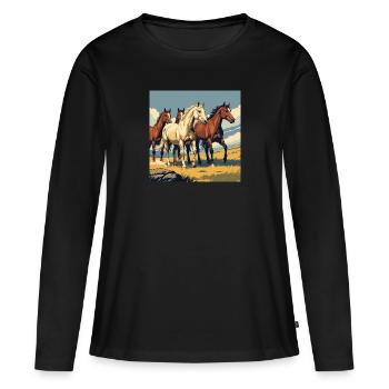 Troupeau de Quarter Horse - T-shirt manches longues Premium bio Femme - noir - Devant - Julia (174cm)