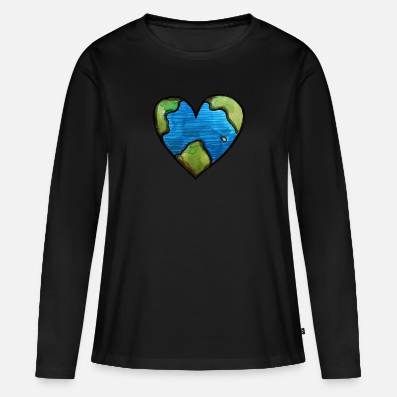 Erde - Frauen Premium Bio Langarmshirt - Schwarz