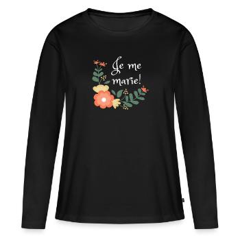 Corale de fleurs avec le texte "Je me marie!" - T-shirt manches longues Premium bio Femme - noir - Devant - Julia (174cm)