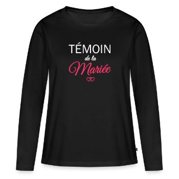 témoin de la mariée - T-shirt manches longues Premium bio Femme - noir - Devant - Julia (174cm)