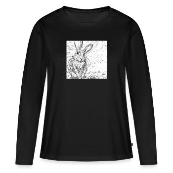 Lièvre dessiné - T-shirt manches longues Premium bio Femme - noir - Devant - Julia (174cm)