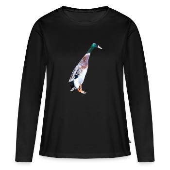 Laufenten sind perfekte Begleiter für Gärtner - Frauen Premium Bio Langarmshirt - Schwarz - Vorne - Julia (174cm)