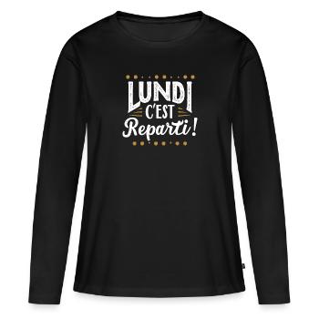 Lundi c'est reparti ! - T-shirt manches longues Premium bio Femme - noir - Devant - Julia (174cm)