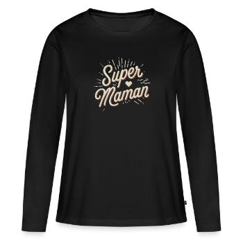 Super maman - T-shirt manches longues Premium bio Femme - noir - Devant - Julia (174cm)