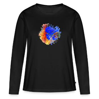 « ExON » par Acryl Gallery & Design - T-shirt manches longues Premium bio Femme - noir - Devant - Julia (174cm)