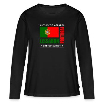 Lissabon - Frauen Premium Bio Langarmshirt - Schwarz - Vorne - Julia (174cm)
