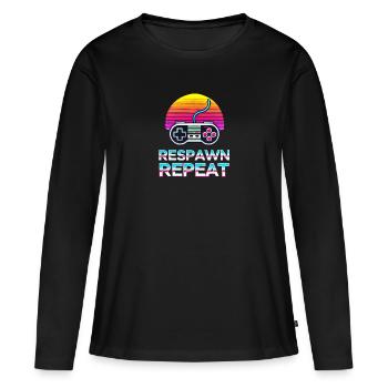 Respawn. Repeat. 🎮🔄 - Frauen Premium Bio Langarmshirt - Schwarz - Vorne - Julia (174cm)