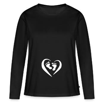 Geschenk Schwangerschaft Schwangere Babyfüße Herz - Frauen Premium Bio Langarmshirt - Schwarz - Vorne - Julia (174cm)