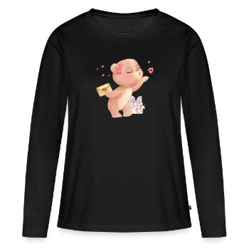 bear kiss valentine | bear love Valentine's Day - Women's Premium Organic Long Sleeve Shirt - black - Front - Julia (174cm)