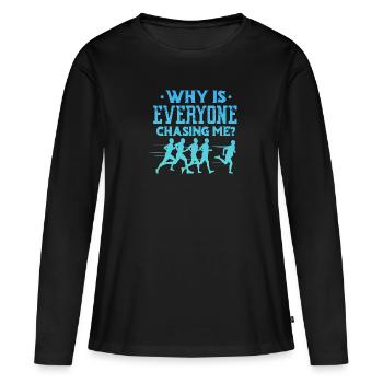 Pourquoi tout le monde me poursuit – Runner Country - T-shirt manches longues Premium bio Femme - noir - Devant - Julia (174cm)