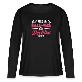 belle-mère qui déchire / humour belle-mère - T-shirt manches longues Premium bio Femme - noir - Devant - Julia (174cm)