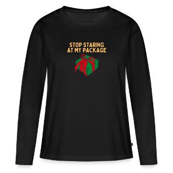 Hör auf, auf mein Paket zu starren - Frauen Premium Bio Langarmshirt - Schwarz - Vorne - Julia (174cm)