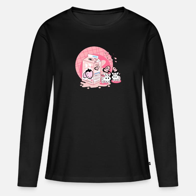 Erdbeer Milchshake Karton rosa - Frauen Premium Bio Langarmshirt - Schwarz