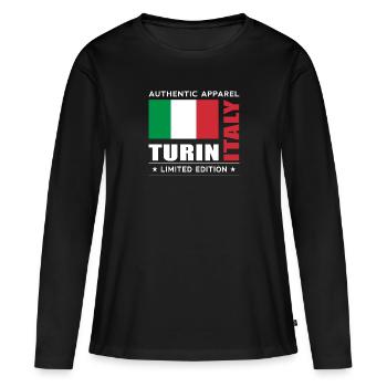 Turin - T-shirt manches longues Premium bio Femme - noir - Devant - Julia (174cm)