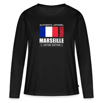 Marseille - Frauen Premium Bio Langarmshirt - Schwarz - Vorne - Julia (174cm)