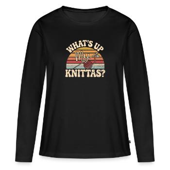 Message humoristique sur le tricot pour les femmes créatives - T-shirt manches longues Premium bio Femme - noir - Devant - Julia (174cm)
