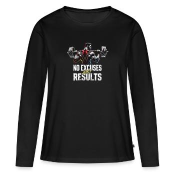 No Excuses, Just Results - Fitness Edition - Frauen Premium Bio Langarmshirt - Schwarz - Vorne - Julia (174cm)