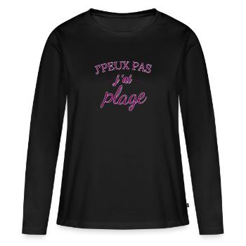 j peux pas j ai plage girly vacances mer PLAGE - T-shirt manches longues Premium bio Femme - noir - Devant - Julia (174cm)