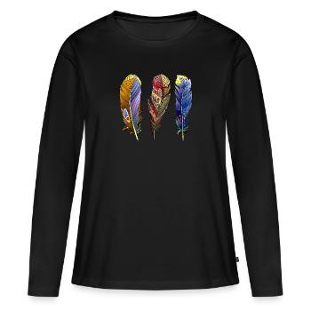 Feder - Frauen Premium Bio Langarmshirt - Schwarz - Vorne - Julia (174cm)