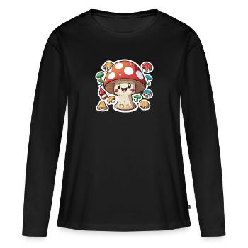 Drôle de champignon de dessin animé - T-shirt manches longues Premium bio Femme - noir - Devant - Julia (174cm)