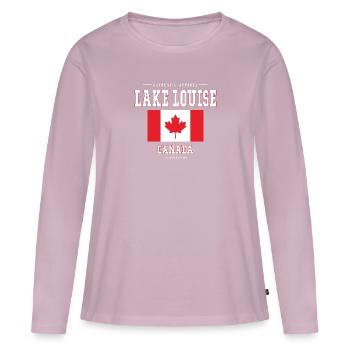 Lac Louise - T-shirt manches longues Premium bio Femme - rose poudré - Devant - Julia (174cm)