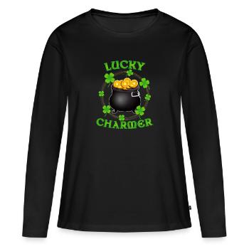 Lucky Charmer St Patricks Day - Frauen Premium Bio Langarmshirt - Schwarz - Vorne - Julia (174cm)