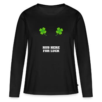 Hier reiben für Glück - rub here for luck - Frauen Premium Bio Langarmshirt - Schwarz - Vorne - Julia (174cm)