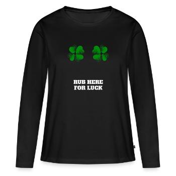 Hier reiben für Glück - rub here for luck - Frauen Premium Bio Langarmshirt - Schwarz - Vorne - Julia (174cm)