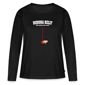 Bouddha ventre frotter ici pour avoir de la chance - T-shirt manches longues Premium bio Femme - noir - Devant - Julia (174cm)