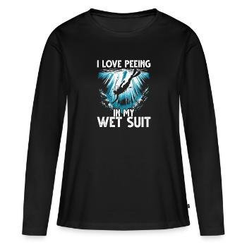 Plongée J’adore faire sur ma combinaison - T-shirt manches longues Premium bio Femme - noir - Devant - Julia (174cm)
