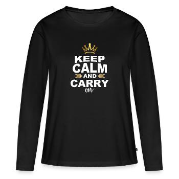 Keep calm and carry on - Frauen Premium Bio Langarmshirt - Schwarz - Vorne - Julia (174cm)