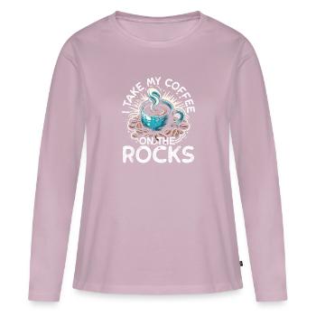 Je prends mon café avec glace - T-shirt manches longues Premium bio Femme - rose poudré - Devant - Julia (174cm)