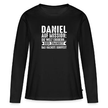 Prénom Daniel - T-shirt manches longues Premium bio Femme - noir - Devant - Julia (174cm)