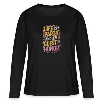 Life is a party – guest of the evening - Women's Premium Organic Long Sleeve Shirt - black - Front - Julia (174cm)